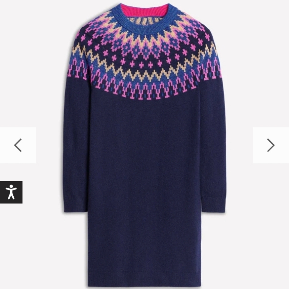 Boden Eleanor Fair Isle Dress In Navy Sparkle Fair Isle